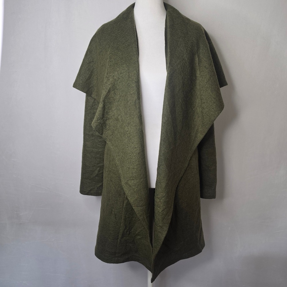 Piko 1988 Olive Green Wool Blend Draped Open Front Shawl Collar Coat M J186103